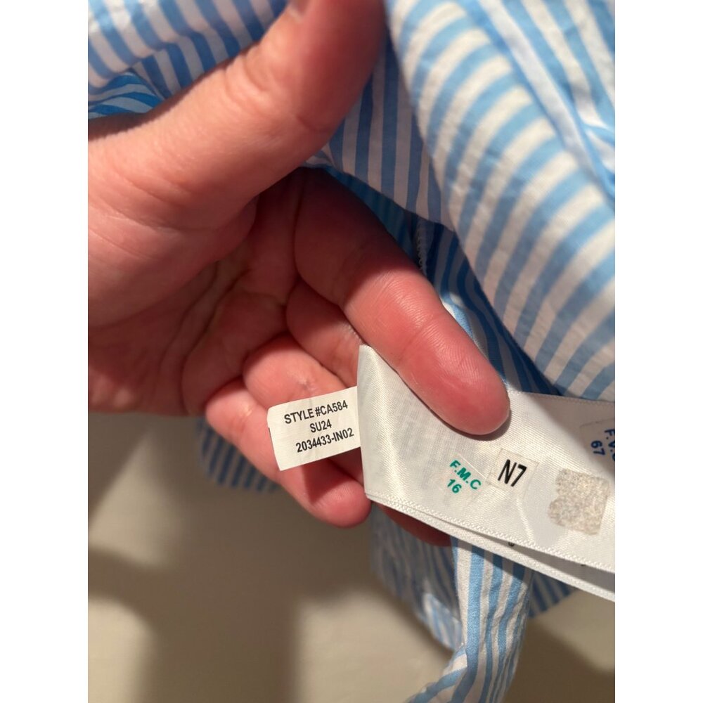 J. Crew Paloma Top Blue Pale Cerulean Stripe Smocked Cotton Sleeveless Peplum To - Picture 10 of 12